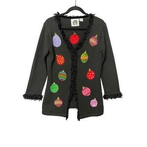 Storybrook Knit Christmas Ornaments Cardigan Sweater Women Size Small Holliday